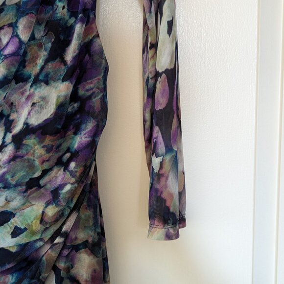 KAY UNGER Floral-Print Draped Waist Stretch Mesh Fabric Dress - Picture 8 of 10